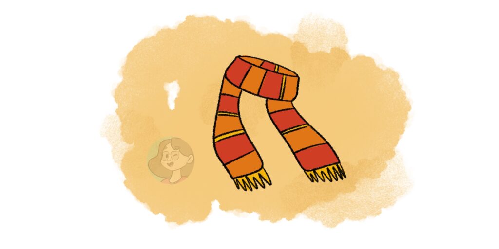 a drawing of a fall scarf by patricia at artbydoncorgi
