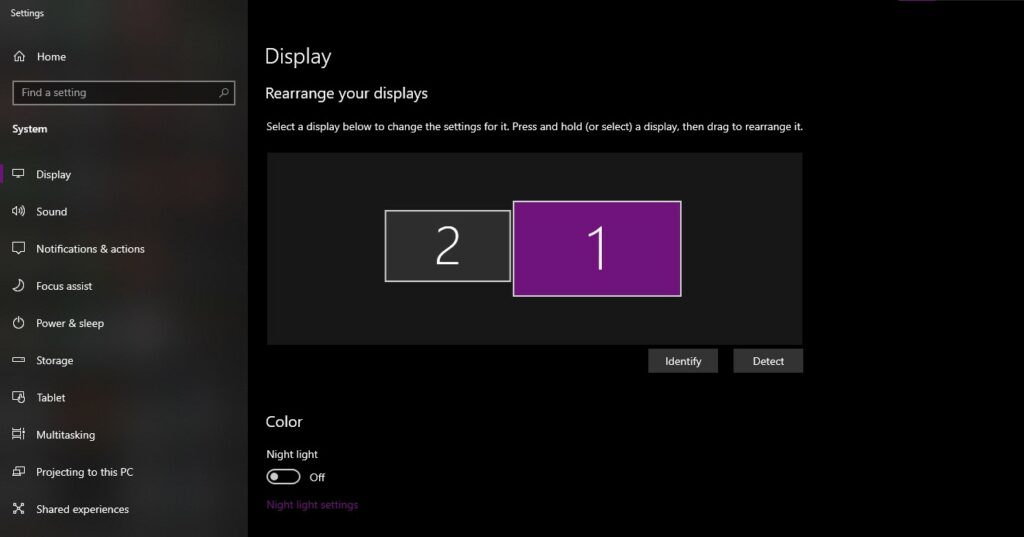 image showing how to rearrange your displays on windows, in case you want to use your display drawing tablet as a second monitor