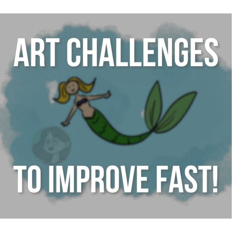 image cover showcasing a mermaid for mermay art challenge with the text Art Challenges To Improve Fast